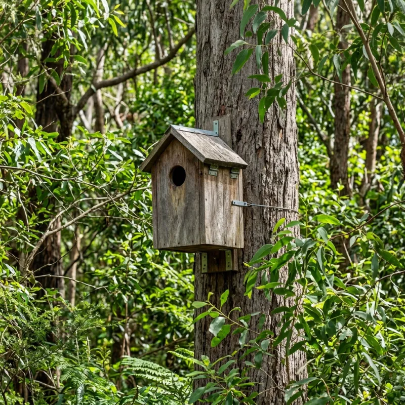 Animal nesting box installed as a humane alternative to a Charlemont roof cavity